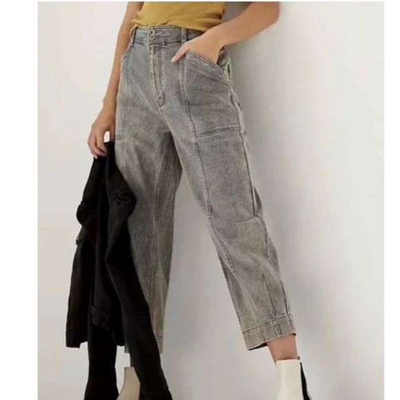 Anthropologie Pilcro Tapered Barrel Wide Leg Jeans Pants, Blue Gray Denim, 27 - Picture 2 of 10